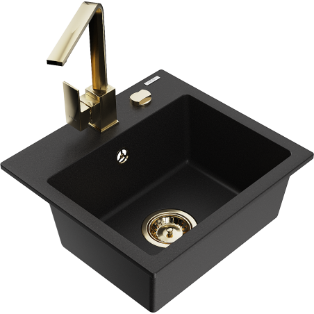 Mexen Milo 1-compartment granite sink with a kitchen mixer tap Rita, Black - 6505-77-670300-50