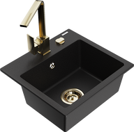 Mexen Milo 1-bowl granite sink with Rita kitchen tap, black - 6505-77-670300-50