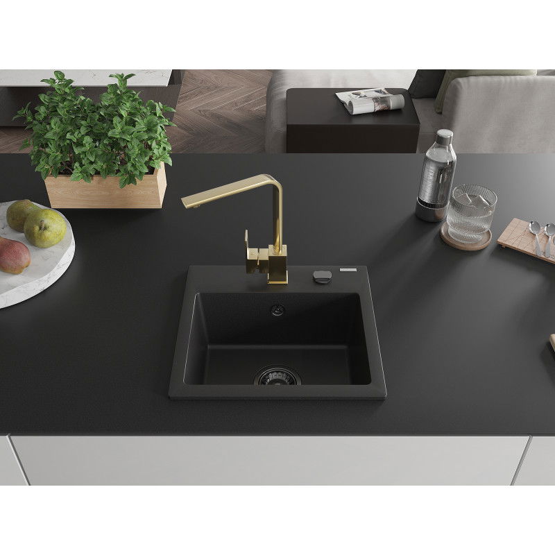 Mexen Milo 1-bowl granite sink with Rita kitchen tap, black - 6505-77-670300-50-B