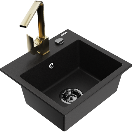 Mexen Milo 1-compartment granite sink with a kitchen mixer tap Rita, Black - 6505-77-670300-50-B