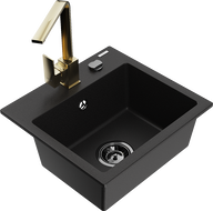 Mexen Milo 1-bowl granite sink with Rita kitchen faucet, black - 6505-77-670300-50-B