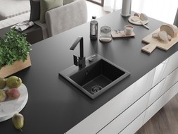 Mexen Milo granite kitchen sink 1-bowl with Rita kitchen faucet, black - 6505-77-670300-70-B