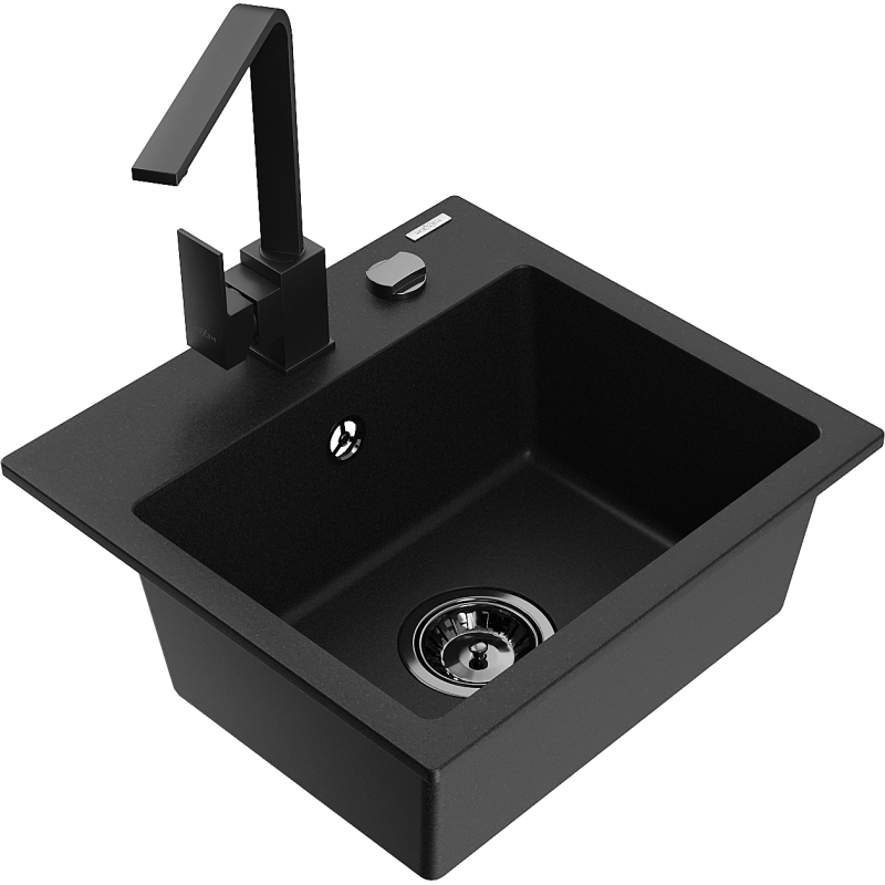 Mexen Milo 1-compartment granite sink with a kitchen mixer tap Rita, Black - 6505-77-670300-70-B