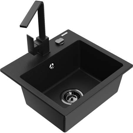 Mexen Milo granite kitchen sink 1-bowl with kitchen faucet Rita, black - 6505-77-670300-70-B