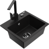 Mexen Milo granite kitchen sink 1-bowl with Rita kitchen faucet, black - 6505-77-670300-70-B