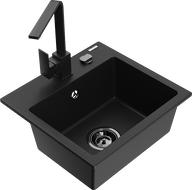 Mexen Milo granite kitchen sink 1-bowl with Rita kitchen faucet, black - 6505-77-670300-70-B