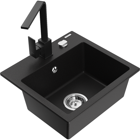 Mexen Milo 1-bowl granite sink with Rita kitchen faucet, black - 6505-77-670300-70