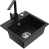 Mexen Milo 1-compartment granite sink with a kitchen mixer tap Rita, Black - 6505-77-670300-70