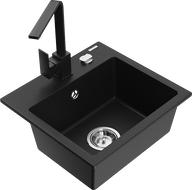 Mexen Milo 1-compartment granite sink with a kitchen mixer tap Rita, Black - 6505-77-670300-70