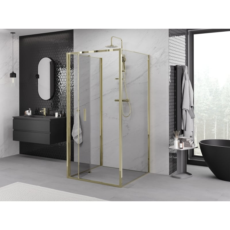 Mexen Exo-F 3S 3-wall folding shower cabin 80 x 80 cm, transparent, gold - 816-080-080-50-00-3S