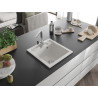 Mexen Vito 1-bowl granite sink with kitchen faucet Rita, white - 6503-20-670300-00