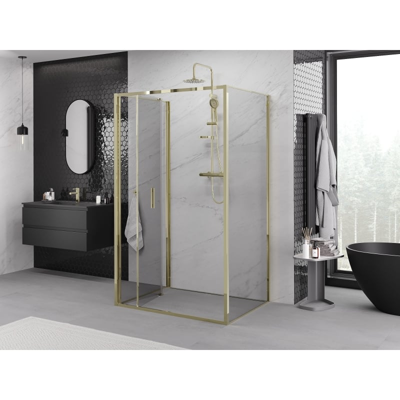 Mexen Exo-F 3S 3-wall foldable shower cabin 110 x 70 cm, transparent, gold - 816-110-070-50-00-3S