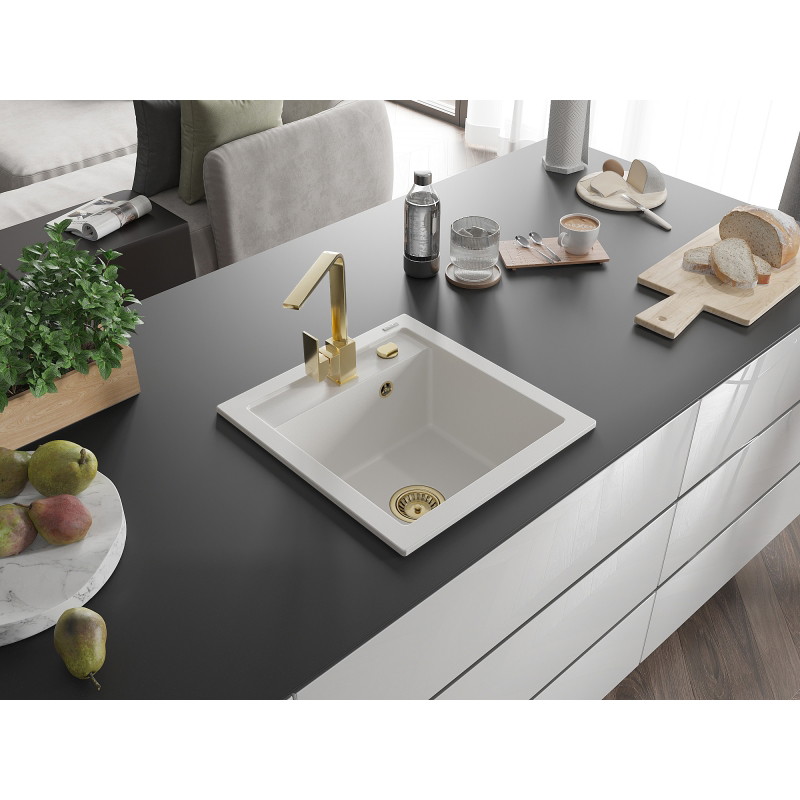 Mexen Vito 1-Bowl Granite Sink with Rita Kitchen Faucet, White - 6503-20-670300-50