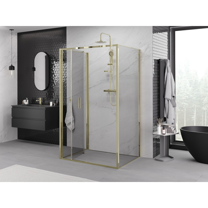 Mexen Exo-F 3S 3-wall folding shower cabin 100 x 90 cm, transparent, gold - 816-100-090-50-00-3S