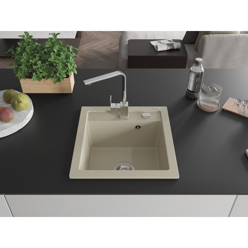 Mexen Vito 1-bowl granite sink with Rita kitchen faucet, beige - 6503-69-670300-00