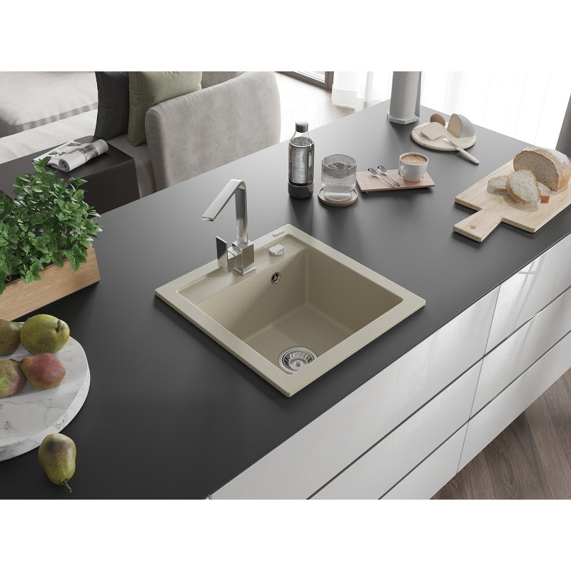 Mexen Vito 1-bowl granite sink with Rita kitchen faucet, beige - 6503-69-670300-00