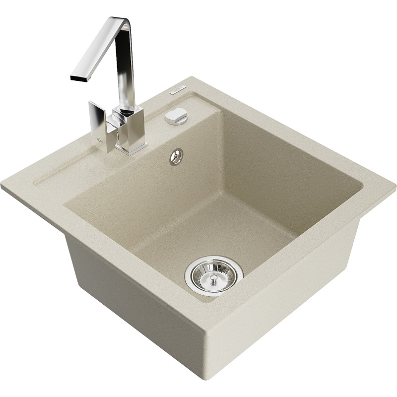 Mexen Vito 1-bowl granite sink with Rita kitchen faucet, beige - 6503-69-670300-00