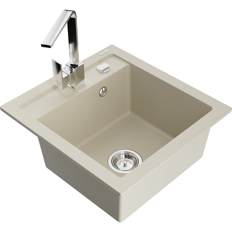 Mexen Vito single-bowl granite sink with Rita kitchen tap, beige - 6503-69-670300-00