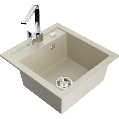 Mexen Vito 1-bowl granite sink with Rita kitchen faucet, beige - 6503-69-670300-00