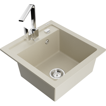 Mexen Vito 1-compartment granite sink with a kitchen mixer tap Rita, Beige - 6503-69-670300-00