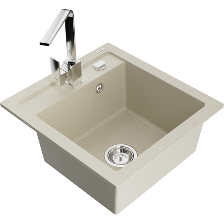 Mexen Vito single-bowl granite sink with Rita kitchen tap, beige - 6503-69-670300-00