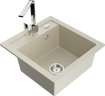 Mexen Vito 1-compartment granite sink with a kitchen mixer tap Rita, Beige - 6503-69-670300-00