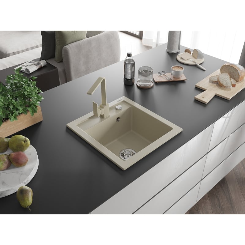Mexen Vito granit sink 1-bowl with kitchen faucet Rita, beige - 6503-69-670300-69