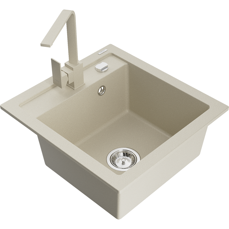 Mexen Vito 1-compartment granite sink with a kitchen mixer tap Rita, Beige - 6503-69-670300-69