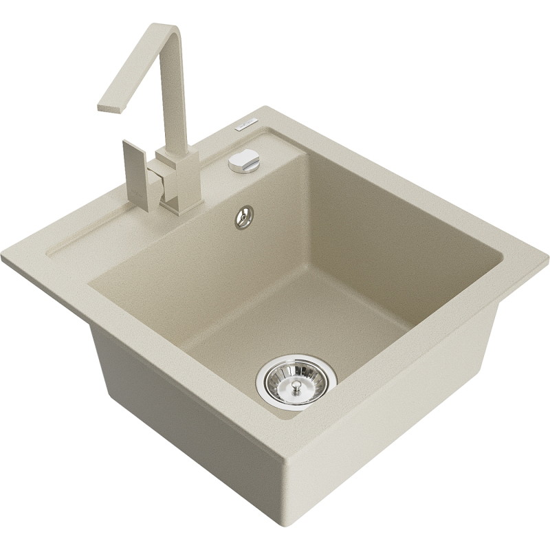 Mexen Vito granit sink 1-bowl with kitchen faucet Rita, beige - 6503-69-670300-69
