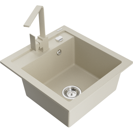 Mexen Vito 1-bowl granite sink with Rita kitchen tap, beige - 6503-69-670300-69