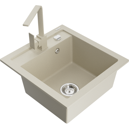 Mexen Vito granit sink 1-bowl with kitchen faucet Rita, beige - 6503-69-670300-69