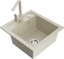 Mexen Vito 1-bowl granite sink with Rita kitchen tap, beige - 6503-69-670300-69