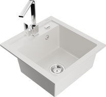 Mexen Vito 1-bowl granite sink with kitchen faucet Rita, white - 6503-20-670300-00