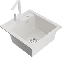 Mexen Vito granite kitchen sink 1-bowl with Rita kitchen faucet, white - 6503-20-670300-20