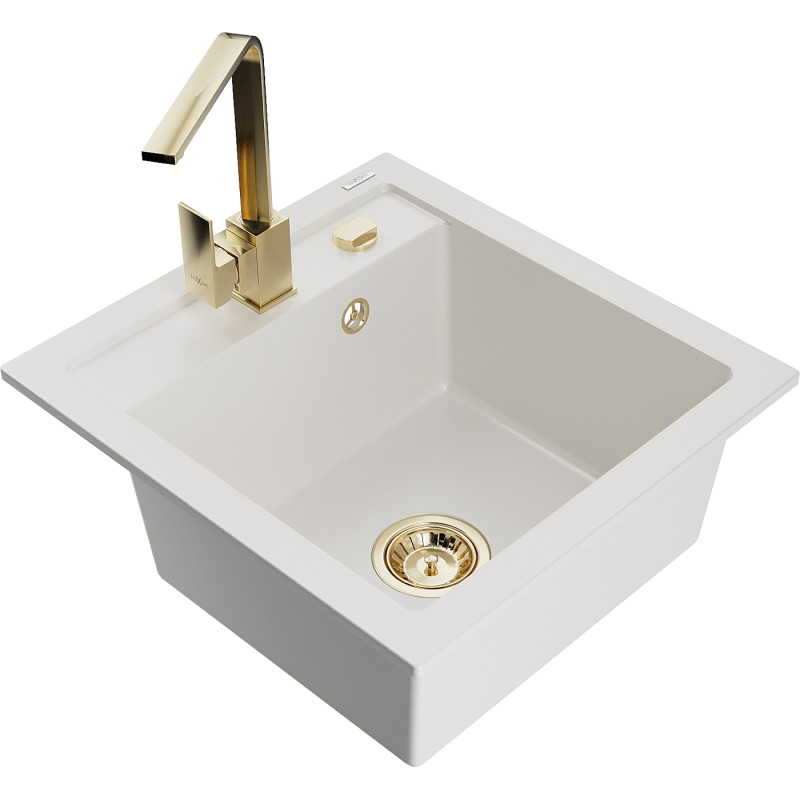 Mexen Vito single-bowl granite sink with Rita kitchen faucet, white - 6503-20-670300-50