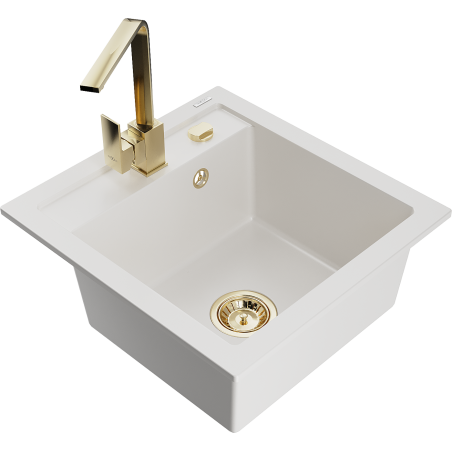 Mexen Vito single-bowl granite sink with Rita kitchen faucet, white - 6503-20-670300-50
