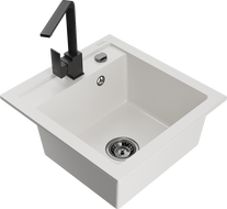 Mexen Vito 1-compartment granite sink with a kitchen mixer tap Rita, White - 6503-20-670300-70
