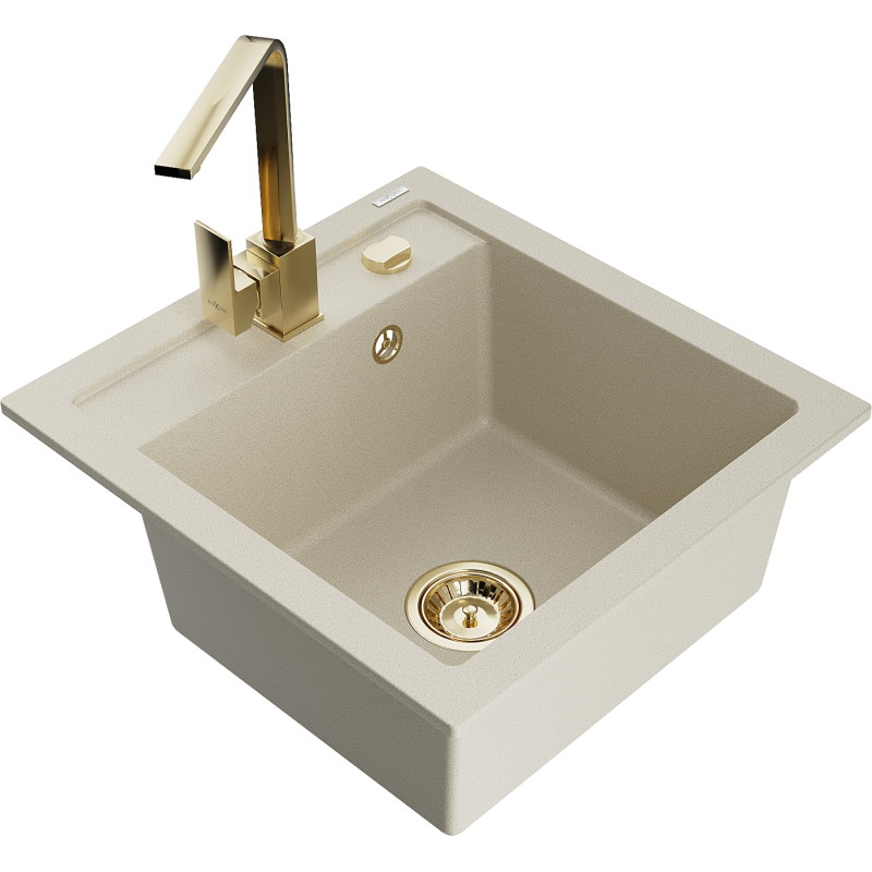Mexen Vito single-bowl granite sink with Rita kitchen faucet, beige - 6503-69-670300-50