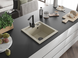 Mexen Vito 1-compartment granite sink with a kitchen mixer tap Rita, Beige - 6503-69-670300-70