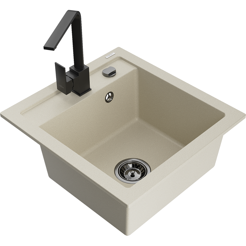 Mexen Vito 1-bowl Granite Sink with Rita Kitchen Tap, Beige - 6503-69-670300-70
