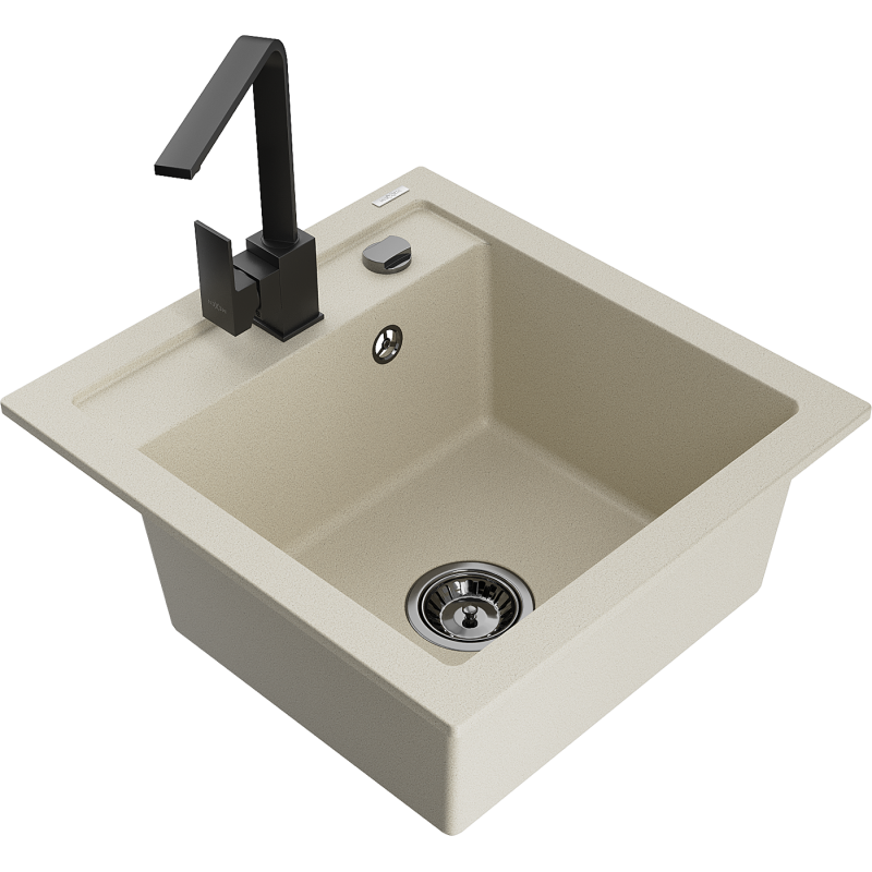 Mexen Vito 1-compartment granite sink with a kitchen mixer tap Rita, Beige - 6503-69-670300-70