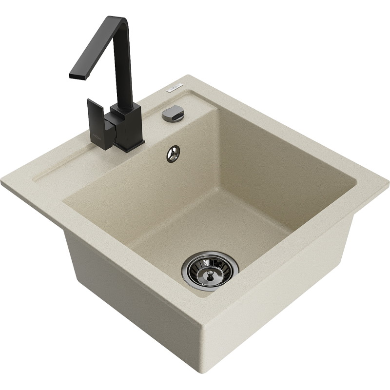 Mexen Vito granite kitchen sink 1-bowl with kitchen faucet Rita, beige - 6503-69-670300-70