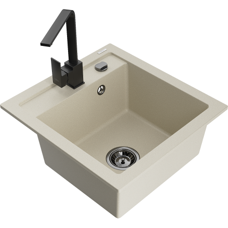 Mexen Vito granite kitchen sink 1-bowl with kitchen faucet Rita, beige - 6503-69-670300-70