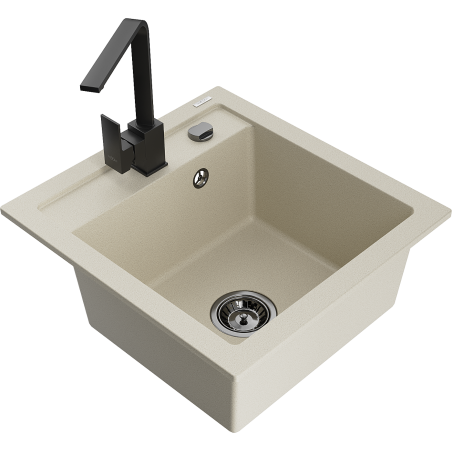 Mexen Vito granite kitchen sink 1-bowl with Rita kitchen faucet, beige - 6503-69-670300-70