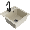 Mexen Vito granite kitchen sink 1-bowl with Rita kitchen faucet, beige - 6503-69-670300-70