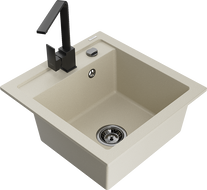 Mexen Vito 1-bowl Granite Sink with Rita Kitchen Tap, Beige - 6503-69-670300-70