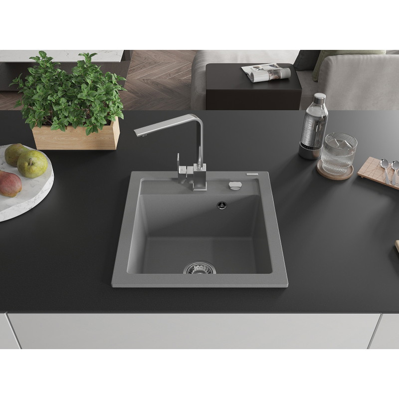 Mexen Vito 1-chamber granite sink with Rita kitchen faucet, gray - 6503-71-670300-00