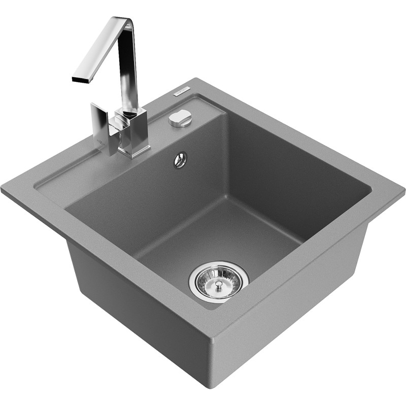 Mexen Vito 1-chamber granite sink with Rita kitchen faucet, gray - 6503-71-670300-00