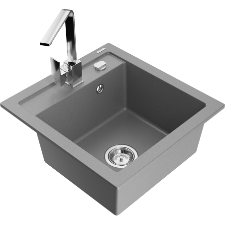 Mexen Vito Granite Sink 1-Bowl with Rita Kitchen Tap, Grey - 6503-71-670300-00