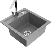 Mexen Vito Granite Sink 1-Bowl with Rita Kitchen Tap, Grey - 6503-71-670300-00